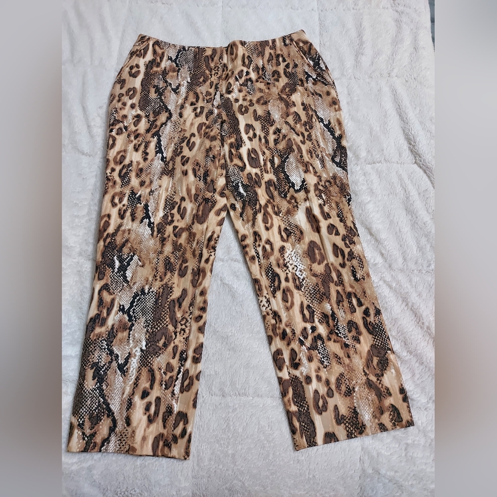 Chico's Animal Print Wide-Leg Pants in Brown & Black